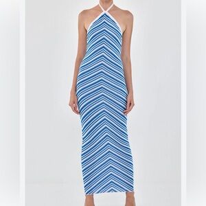 De Rococo knitwear nwt Blue Chevron Halter collar Maxi Dress size xs